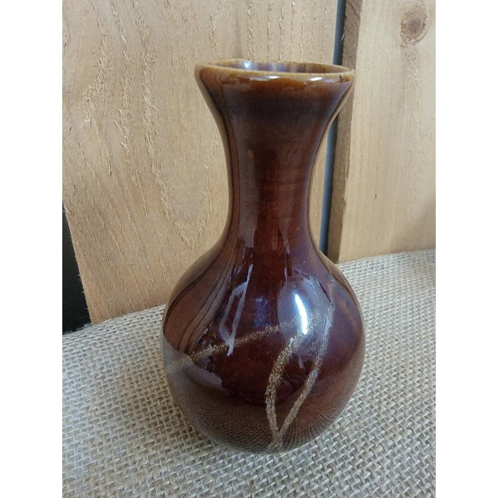 Vintage Small Brown Vase Glaze 5